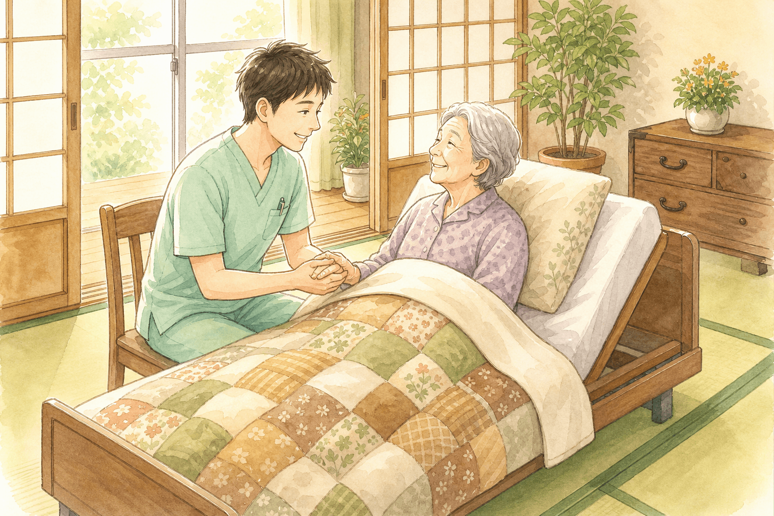 ご自宅での施術の様子イラスト